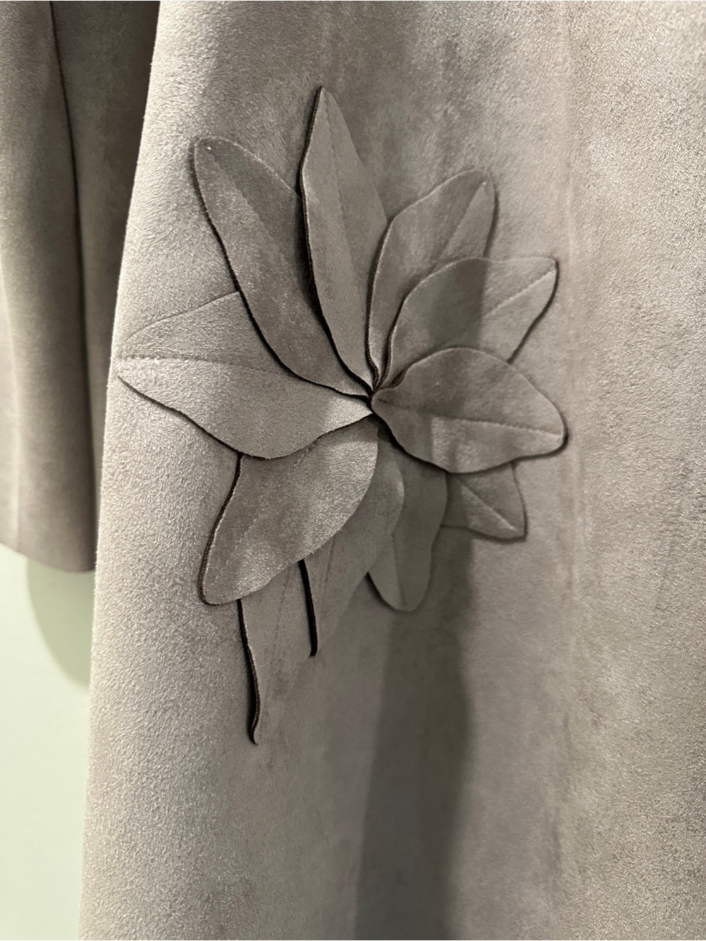 Taupe Faux Suede Floral Appliqué Duster Jacket - Picture 3 of 6